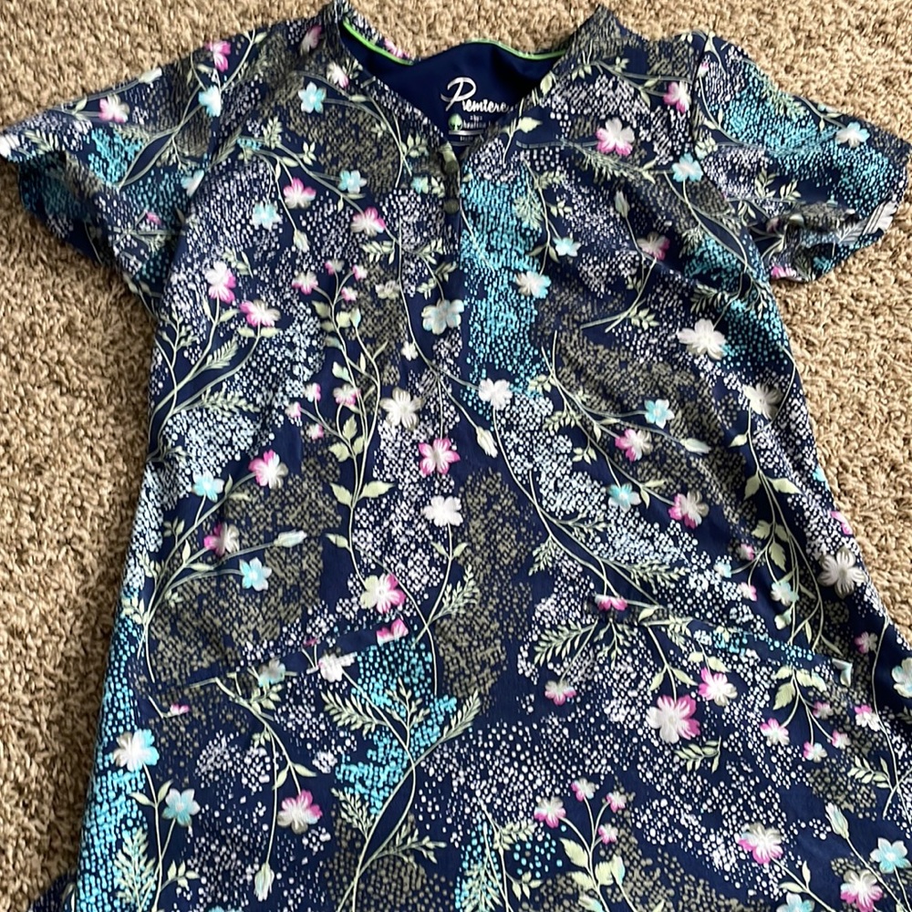 Navy floral scrub top